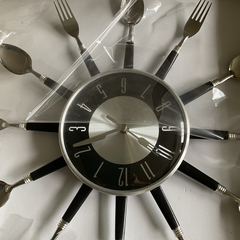 Apropos Home Collection 17" utensil kitchen clock, stainless bevel finish
